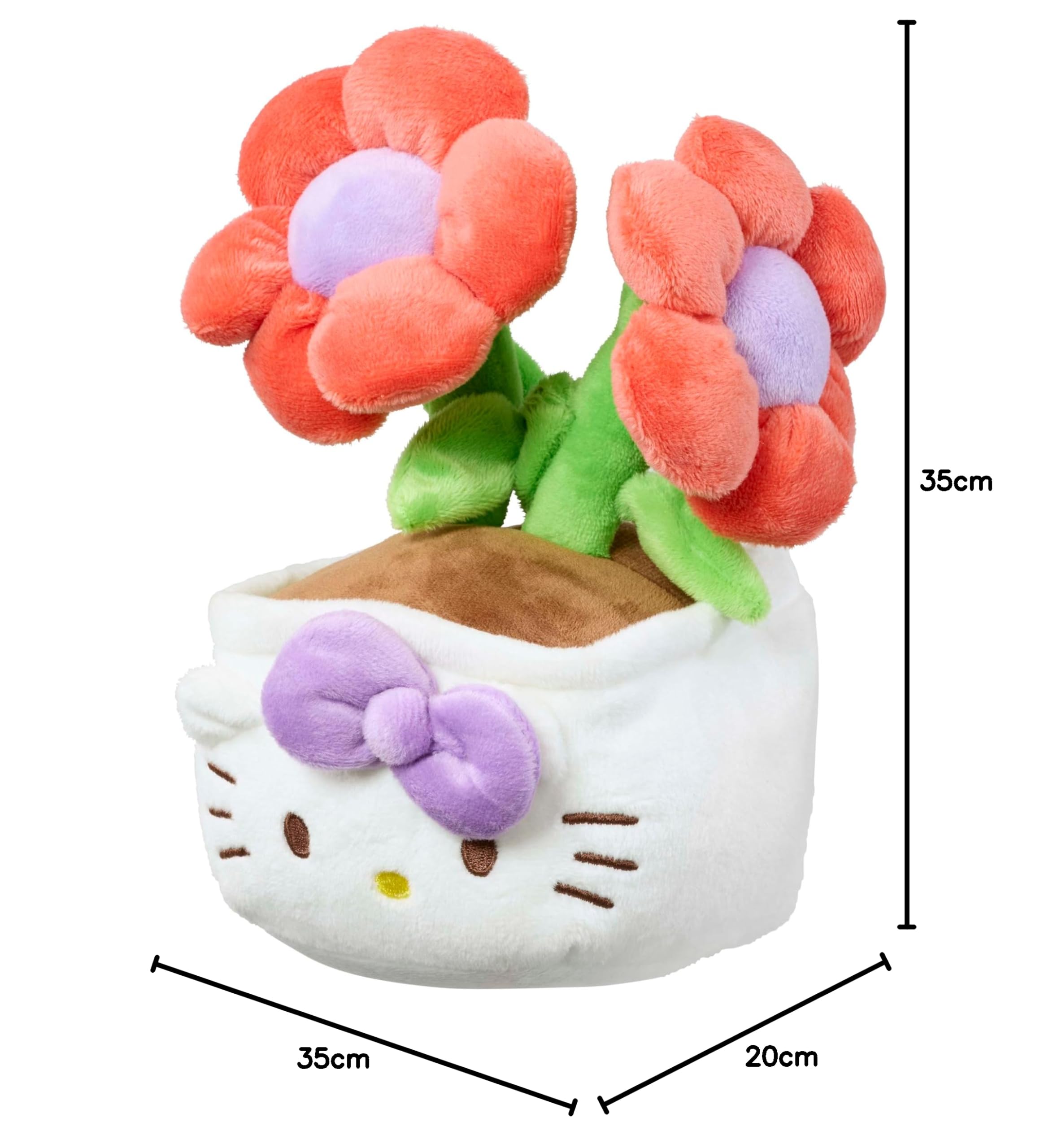 Hello Kitty Plants Plush, 20cm Soft Toy with Purple Ribbon and